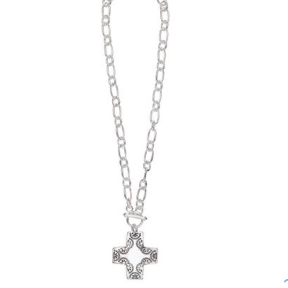 Silpada Silver Cross Necklace with Intricate Design - Picture 2 of 5